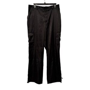 Catalina Satin High Waisted Wide Leg Ankle Cinch Cargo Pants‎ Black Large